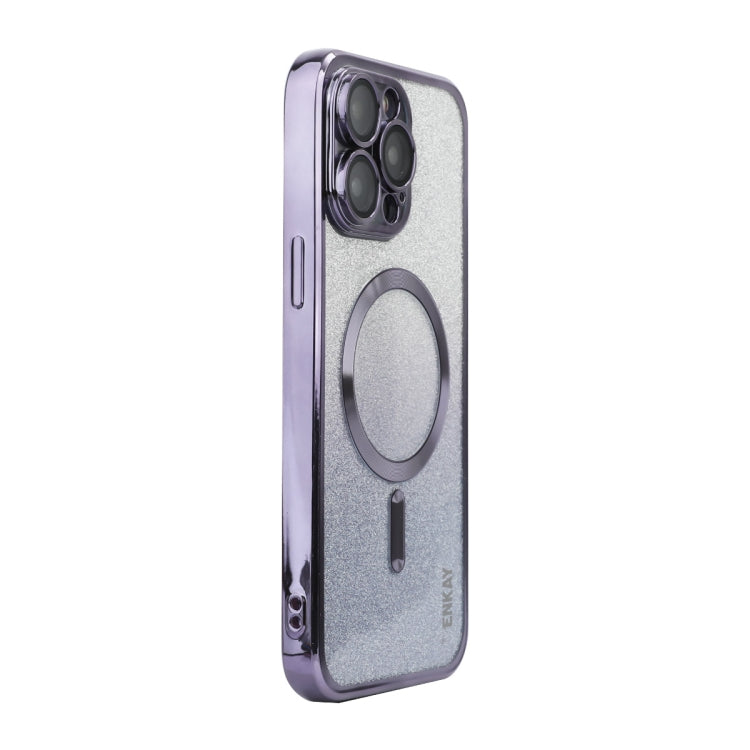 For iPhone 13 Pro Max ENKAY Hat-Prince Magnetic Glitter Plated Shockproof Phone Case with Lens Film(Purple)