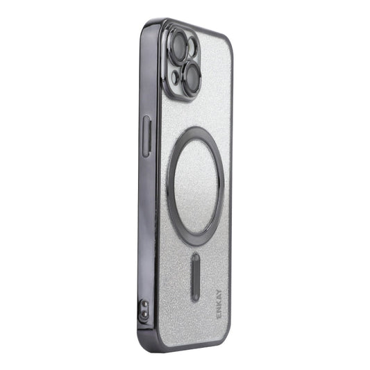 For iPhone 13 ENKAY Hat-Prince Magnetic Glitter Plated Shockproof Phone Case with Lens Film(Black)