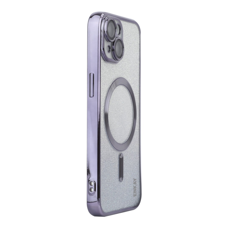 For iPhone 13 ENKAY Hat-Prince Magnetic Glitter Plated Shockproof Phone Case with Lens Film(Purple)