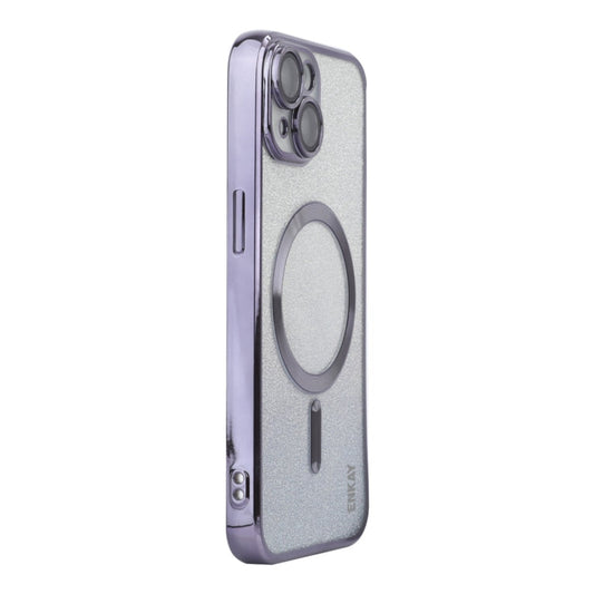 For iPhone 13 ENKAY Hat-Prince Magnetic Glitter Plated Shockproof Phone Case with Lens Film(Purple)