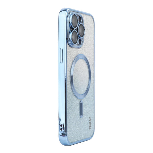 Pour iPhone 14 Pro Max Coque de téléphone antichoc plaquée paillettes magnétiques ENKAY Hat-Prince avec film de protection d'objectif (Bleu)
