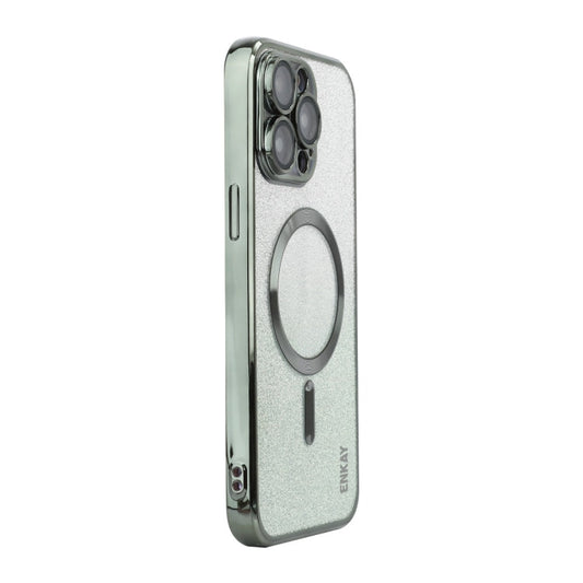 Pour iPhone 14 Pro Max Coque de téléphone antichoc plaquée paillettes magnétiques ENKAY Hat-Prince avec film de protection d'objectif (vert)