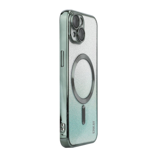 Pour iPhone 14 Plus Coque de téléphone antichoc plaquée pailletée magnétique ENKAY Hat-Prince avec film de lentille (vert)