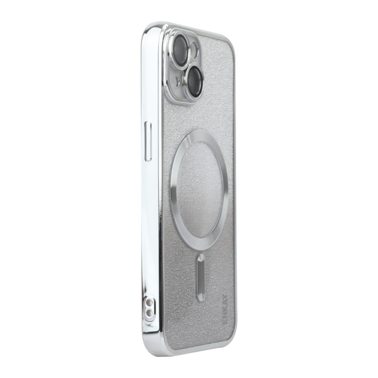 For iPhone 14 Plus ENKAY Hat-Prince Magnetic Glitter Plated Shockproof Phone Case with Lens Film(Silver)