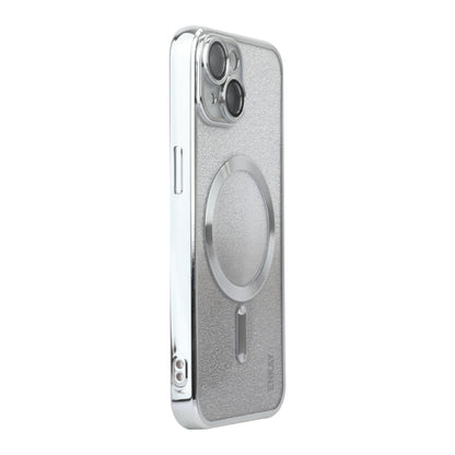 For iPhone 14 Plus ENKAY Hat-Prince Magnetic Glitter Plated Shockproof Phone Case with Lens Film(Silver)