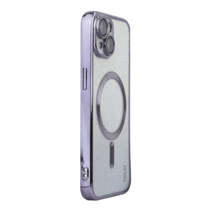 For iPhone 14 ENKAY Hat-Prince Magnetic Glitter Plated Shockproof Phone Case with Lens Film(Purple)