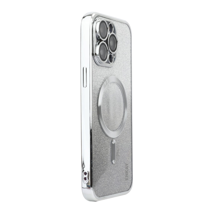 Coque de téléphone antichoc magnétique pailletée ENKAY Hat-Prince pour iPhone 15 Pro avec film de protection d'objectif (argent)