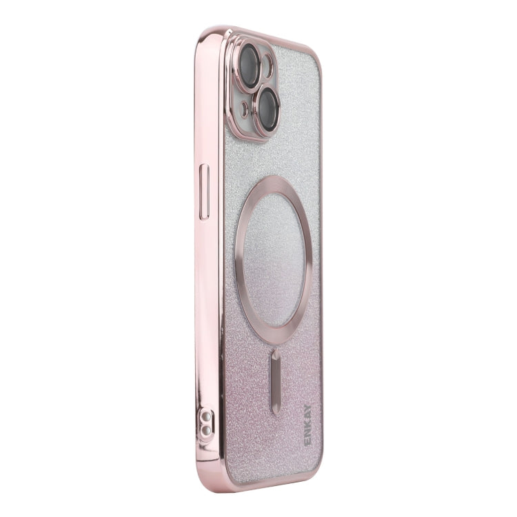 For iPhone 15 Plus ENKAY Hat-Prince Magnetic Glitter Plated Shockproof Phone Case with Lens Film(Pink)