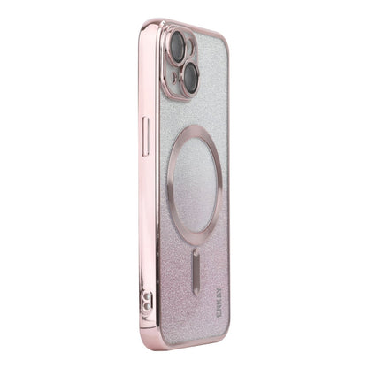 For iPhone 15 Plus ENKAY Hat-Prince Magnetic Glitter Plated Shockproof Phone Case with Lens Film(Pink)