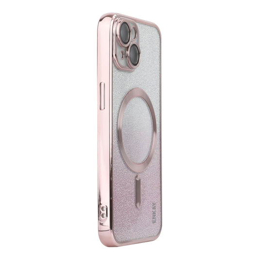 For iPhone 15 Plus ENKAY Hat-Prince Magnetic Glitter Plated Shockproof Phone Case with Lens Film(Pink)