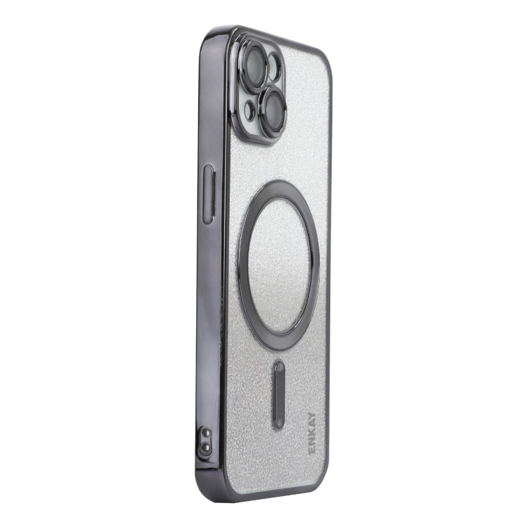 Pour iPhone 15 Plus ENKAY Hat-Prince Étui de téléphone antichoc plaqué paillettes magnétiques avec film de lentille (noir)