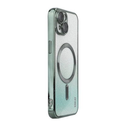 Pour iPhone 15 Plus Étui de téléphone antichoc plaqué pailleté magnétique ENKAY Hat-Prince avec film de protection d'objectif (vert)