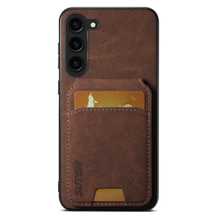 Pour Samsung Galaxy S24+ 5G Suteni H02 Étui de téléphone à rabat en cuir Litchi avec porte-cartes (marron)