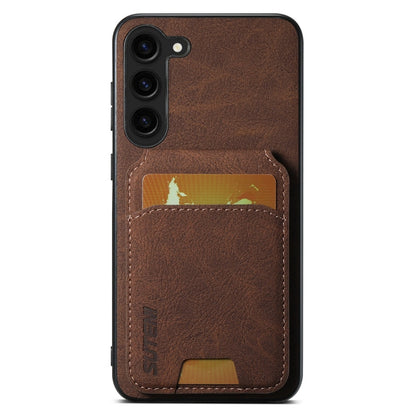 Pour Samsung Galaxy S24+ 5G Suteni H02 Étui de téléphone à rabat en cuir Litchi avec porte-cartes (marron)