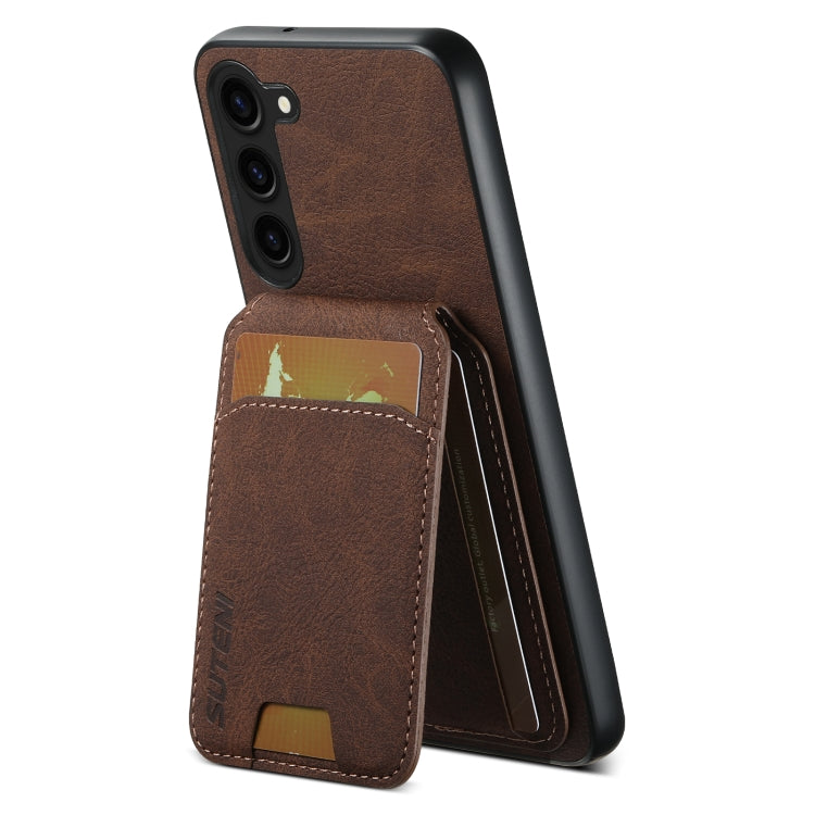 Pour Samsung Galaxy S24+ 5G Suteni H02 Étui de téléphone à rabat en cuir Litchi avec porte-cartes (marron)