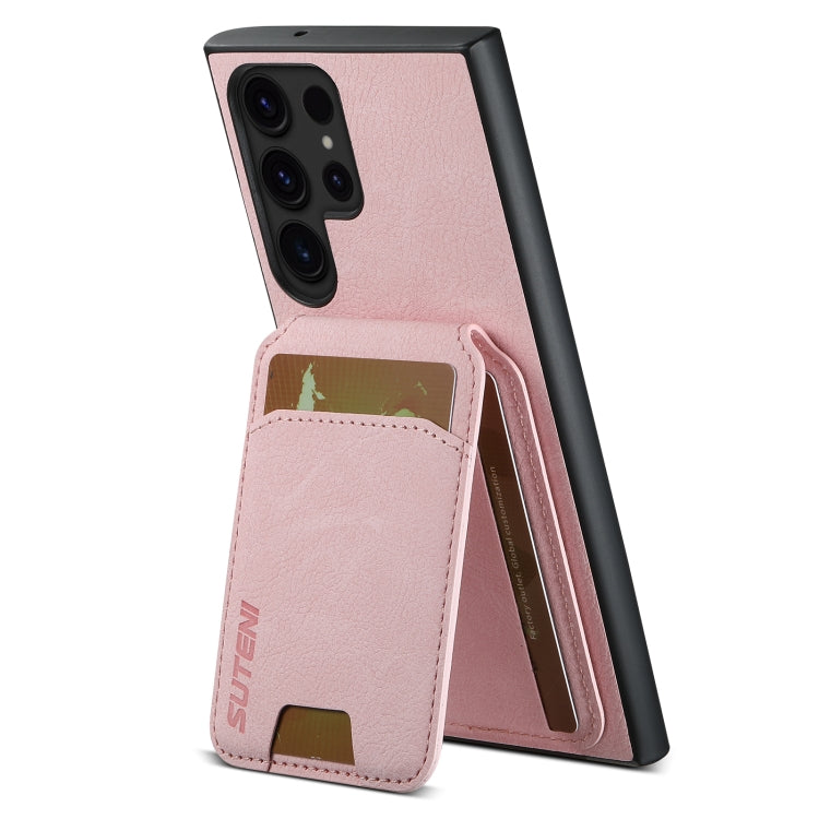 For Samsung Galaxy S23 Ultra 5G Suteni H02 Litchi Leather Card Wallet Stand Back Phone Case(Pink)