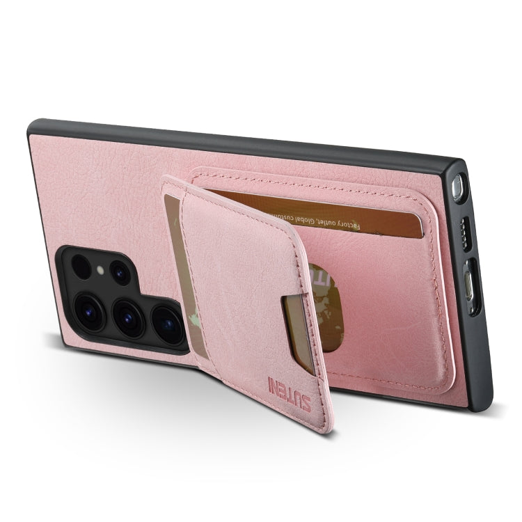For Samsung Galaxy S23 Ultra 5G Suteni H02 Litchi Leather Card Wallet Stand Back Phone Case(Pink)