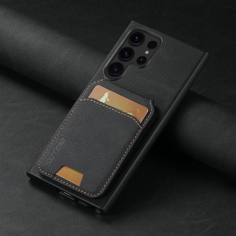 For Samsung Galaxy S22 Ultra 5G Suteni H02 Litchi Leather Card Wallet Stand Back Phone Case(Black)
