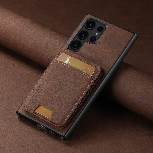 For Samsung Galaxy S22 Ultra 5G Suteni H02 Litchi Leather Card Wallet Stand Back Phone Case(Brown)