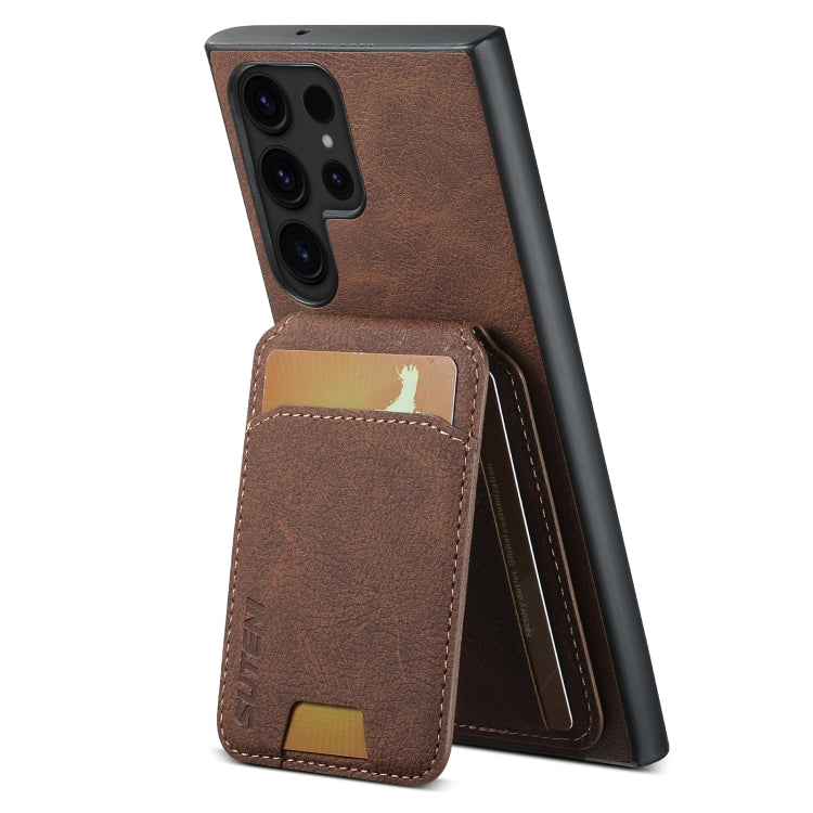Pour Samsung Galaxy S22 Ultra 5G Étui de téléphone arrière en cuir litchi Suteni H02 avec porte-cartes (marron)