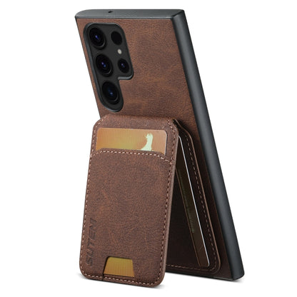 Pour Samsung Galaxy S22 Ultra 5G Étui de téléphone arrière en cuir litchi Suteni H02 avec porte-cartes (marron)