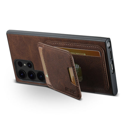 Pour Samsung Galaxy S22 Ultra 5G Étui de téléphone arrière en cuir litchi Suteni H02 avec porte-cartes (marron)