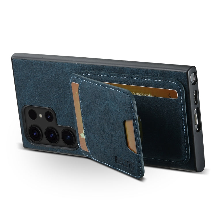 For Samsung Galaxy S22 Ultra 5G Suteni H02 Litchi Leather Card Wallet Stand Back Phone Case(Blue)