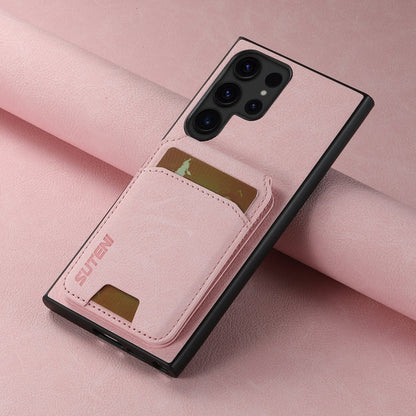 For Samsung Galaxy S22 Ultra 5G Suteni H02 Litchi Leather Card Wallet Stand Back Phone Case(Pink)