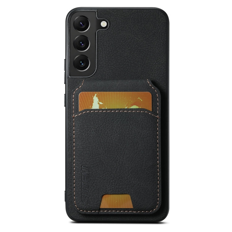 Pour Samsung Galaxy S22+ 5G Étui de téléphone arrière Suteni H02 en cuir litchi avec porte-cartes et béquille (noir)