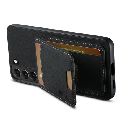 Pour Samsung Galaxy S22+ 5G Étui de téléphone arrière Suteni H02 en cuir litchi avec porte-cartes et béquille (noir)