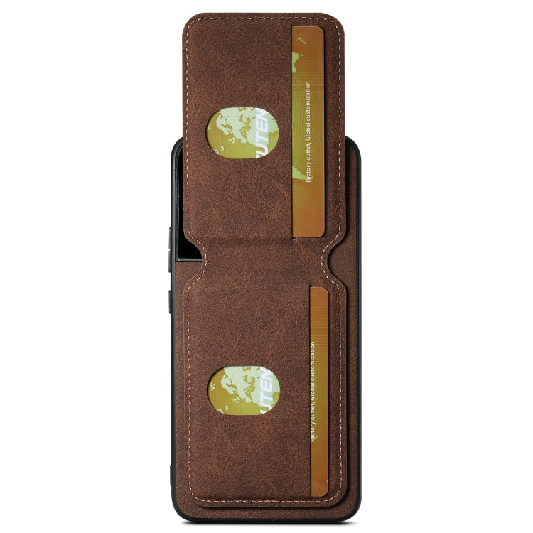 Pour Samsung Galaxy S22+ 5G Étui de téléphone arrière Suteni H02 en cuir litchi avec porte-cartes (marron)