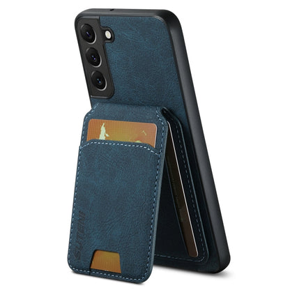 Pour Samsung Galaxy S22+ 5G Étui de téléphone arrière Suteni H02 en cuir litchi avec porte-cartes et support (Bleu)