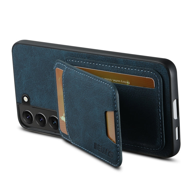 Pour Samsung Galaxy S22+ 5G Étui de téléphone arrière Suteni H02 en cuir litchi avec porte-cartes et support (Bleu)