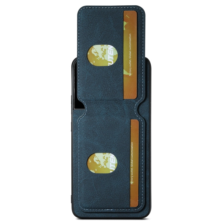 Pour Samsung Galaxy S22+ 5G Étui de téléphone arrière Suteni H02 en cuir litchi avec porte-cartes et support (Bleu)