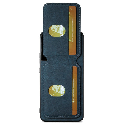 Pour Samsung Galaxy S22+ 5G Étui de téléphone arrière Suteni H02 en cuir litchi avec porte-cartes et support (Bleu)