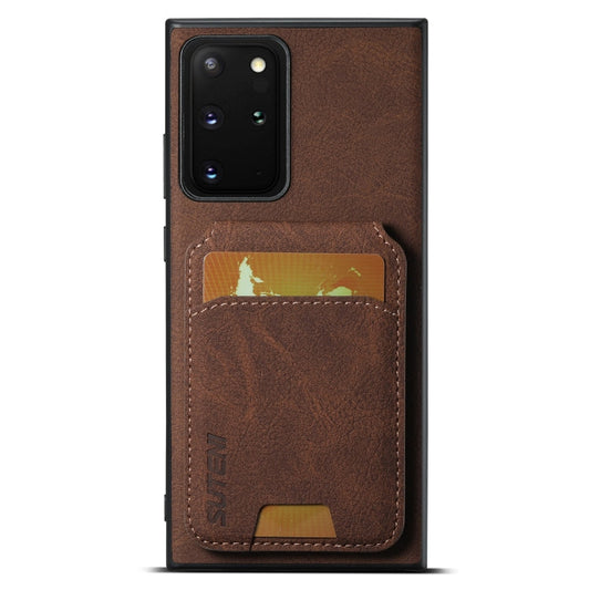 For Samsung Galaxy Note20 Suteni H02 Litchi Leather Card Wallet Stand Back Phone Case(Brown)