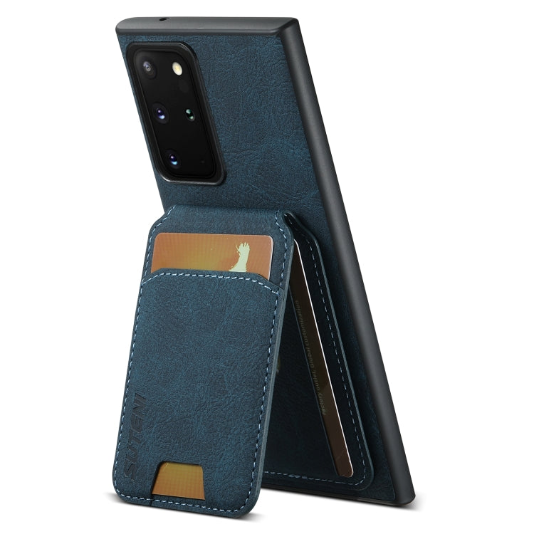 For Samsung Galaxy Note20 Suteni H02 Litchi Leather Card Wallet Stand Back Phone Case(Blue)