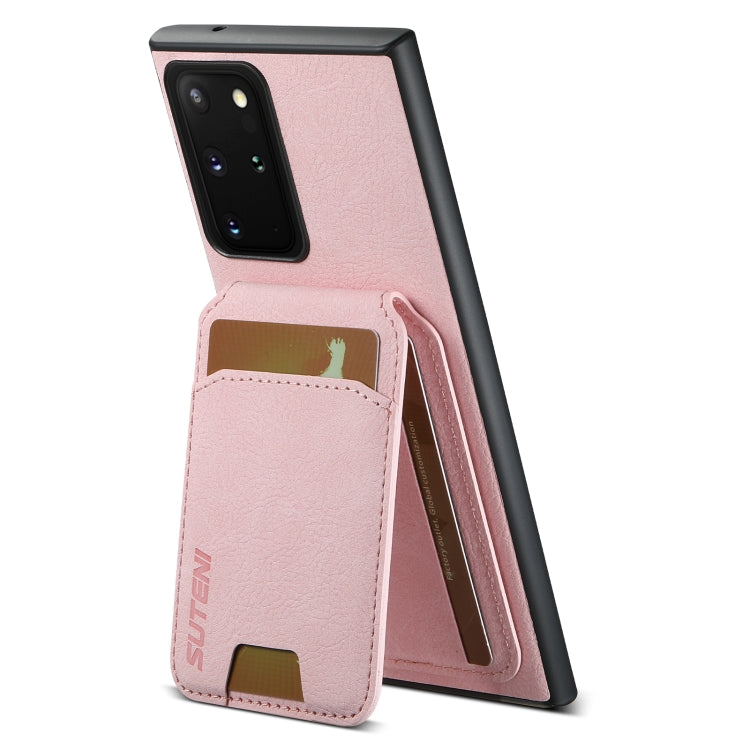 For Samsung Galaxy Note20 Suteni H02 Litchi Leather Card Wallet Stand Back Phone Case(Pink)