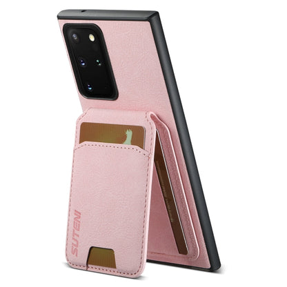 For Samsung Galaxy Note20 Suteni H02 Litchi Leather Card Wallet Stand Back Phone Case(Pink)