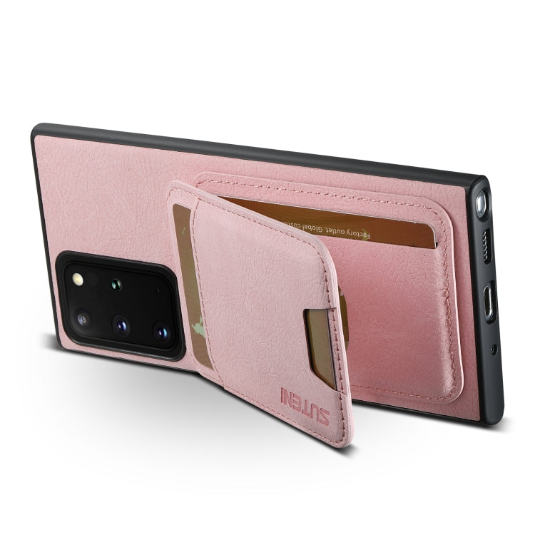 For Samsung Galaxy Note20 Suteni H02 Litchi Leather Card Wallet Stand Back Phone Case(Pink)