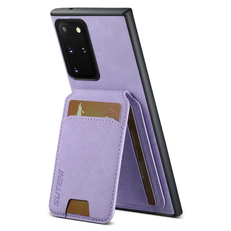 For Samsung Galaxy Note20 Suteni H02 Litchi Leather Card Wallet Stand Back Phone Case(Purple)