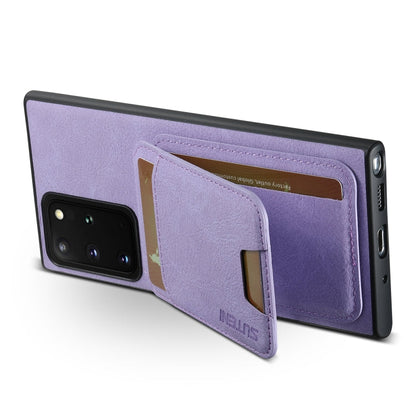 For Samsung Galaxy Note20 Suteni H02 Litchi Leather Card Wallet Stand Back Phone Case(Purple)
