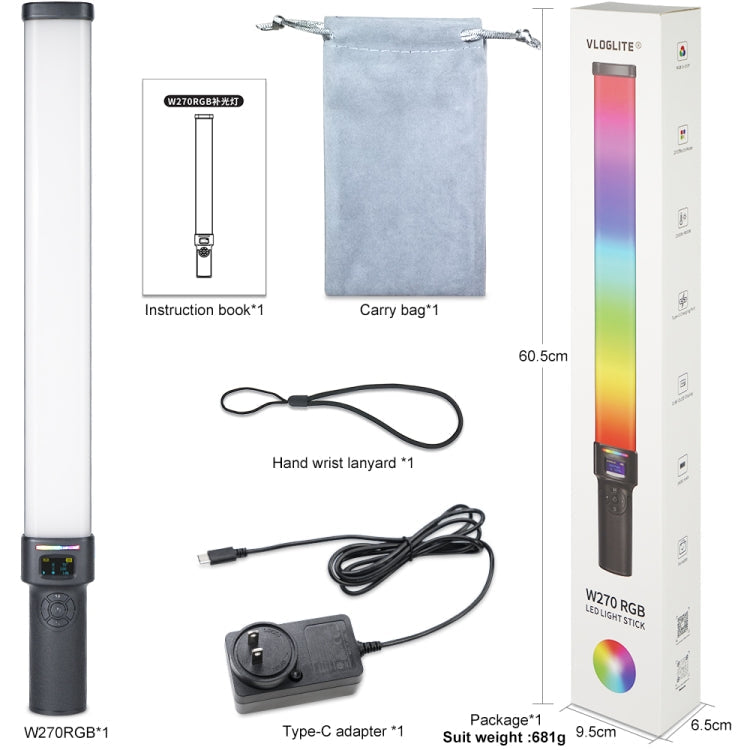 VLOGLITE W270RGB Live Streaming E-Sports Handheld Fill Light LED Studio Light(US Plug)