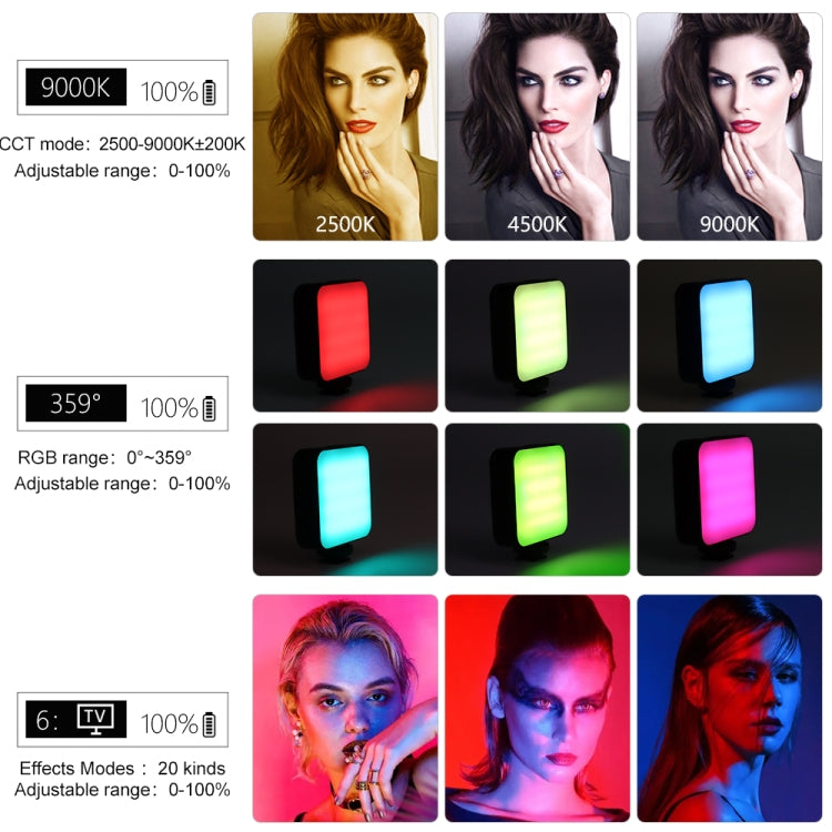 VLOGLITE W64RGB Lumière d'appoint LED RVB gradable 20 modes Lampe vidéo pour diffusion en direct