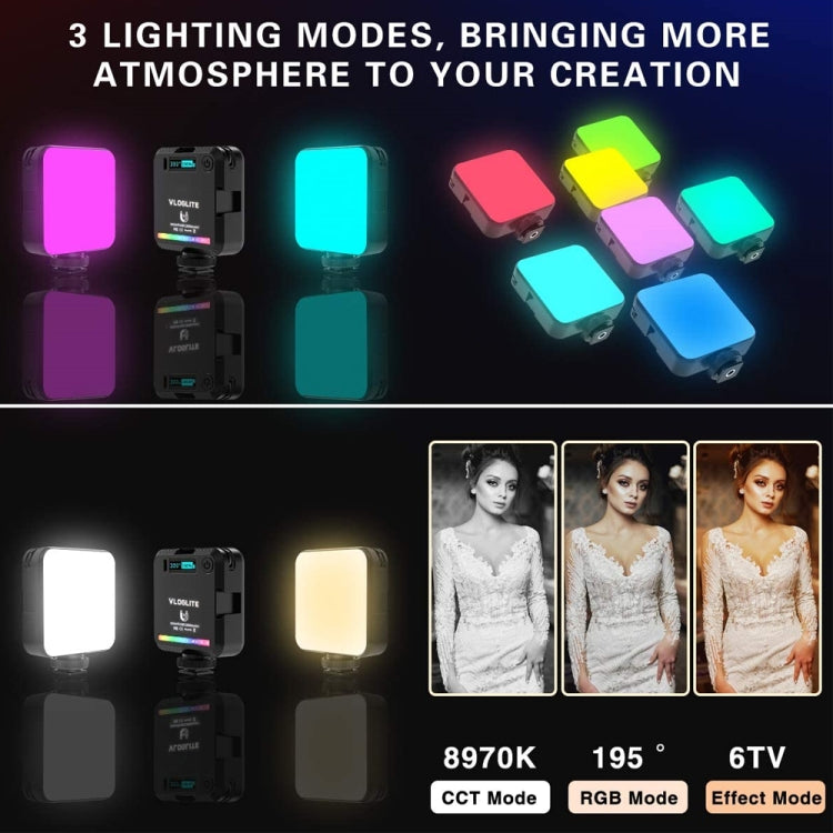 VLOGLITE W64RGB Lumière d'appoint LED RVB gradable 20 modes Lampe vidéo pour diffusion en direct
