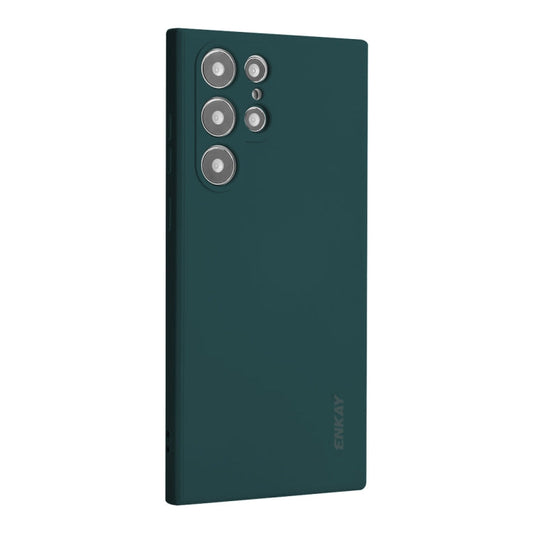 Pour Samsung Galaxy S24 Ultra 5G ENKAY Coque de téléphone antichoc souple en silicone liquide (Vert foncé)