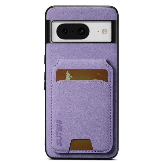 Pour Google Pixel 8 Suteni H02 Étui de téléphone arrière en cuir litchi avec porte-cartes et support (Violet)