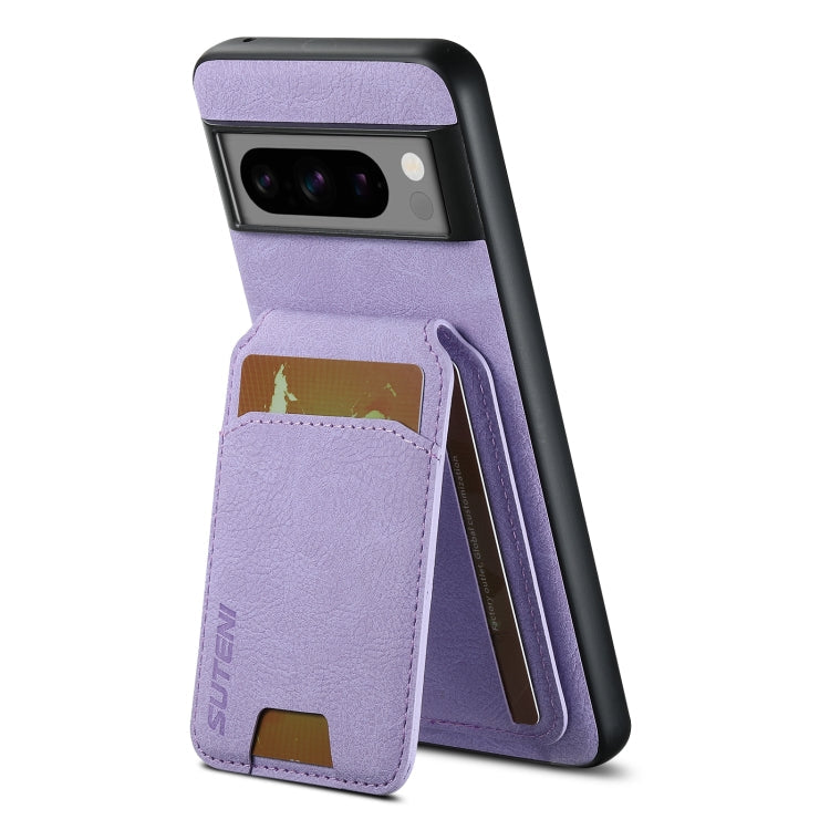For Google Pixel 8 Pro Suteni H02 Litchi Leather Card Wallet Stand Back Phone Case(Purple)