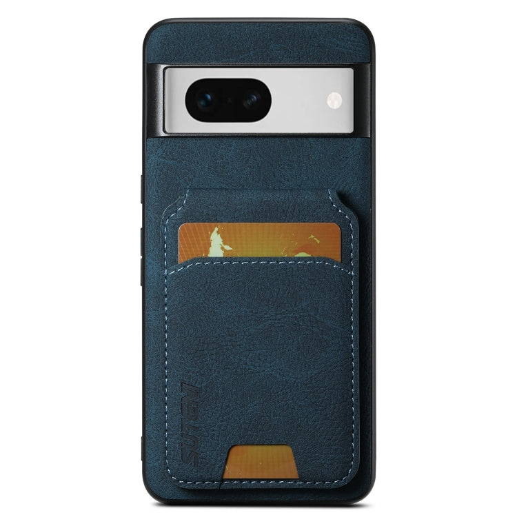 Pour Google Pixel 8a Suteni H02 Étui de téléphone arrière en cuir litchi avec porte-cartes (bleu)