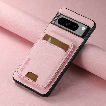 Pour Google Pixel 8a Coque Suteni H02 en cuir litchi avec porte-cartes et béquille (Rose)